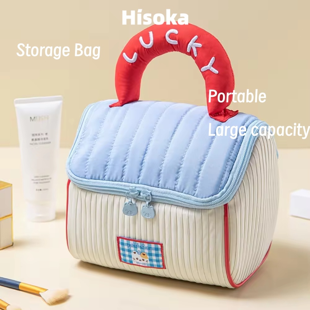 Hisoka กระเป๋าเครื่องสําอางถุงเก็บความจุขนาดใหญ่พกพาบนถุงอาเมนถุงเก็บแบบพกพาถุงเก็บการ์ตูน化包
