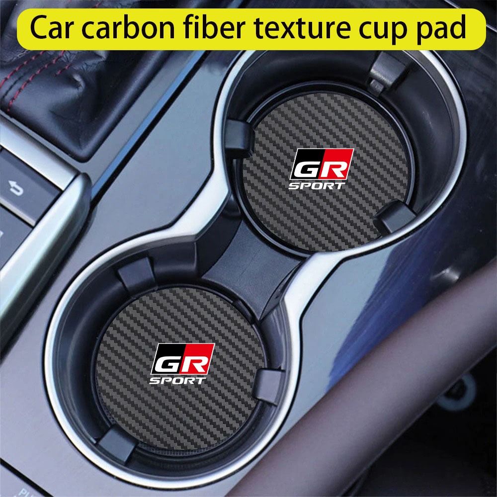 2pcs รถที่วางแก้ว Pad คาร์บอนไฟเบอร์หนังลื่นถ้วยน้ําสําหรับ Toyota GR Sport Gazoo Racing Supra Yaris 86 Corolla RAV4 Avensis Prado Prius