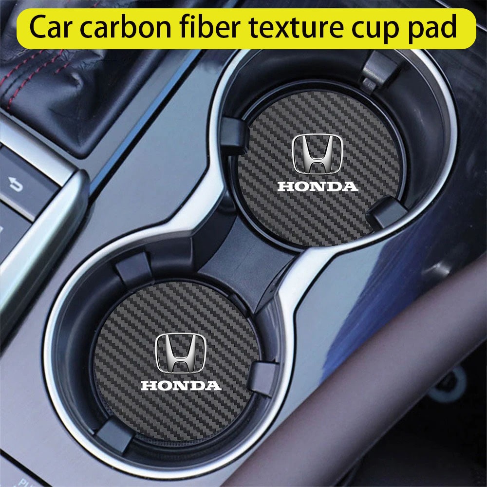 2pcs รถที่วางแก้ว Pad คาร์บอนไฟเบอร์หนังลื่นถ้วยน้ําสําหรับ Honda Civic FIT CRV Accord Jazz HRV Stepwgn Prelude Insight Odyssey CRZ