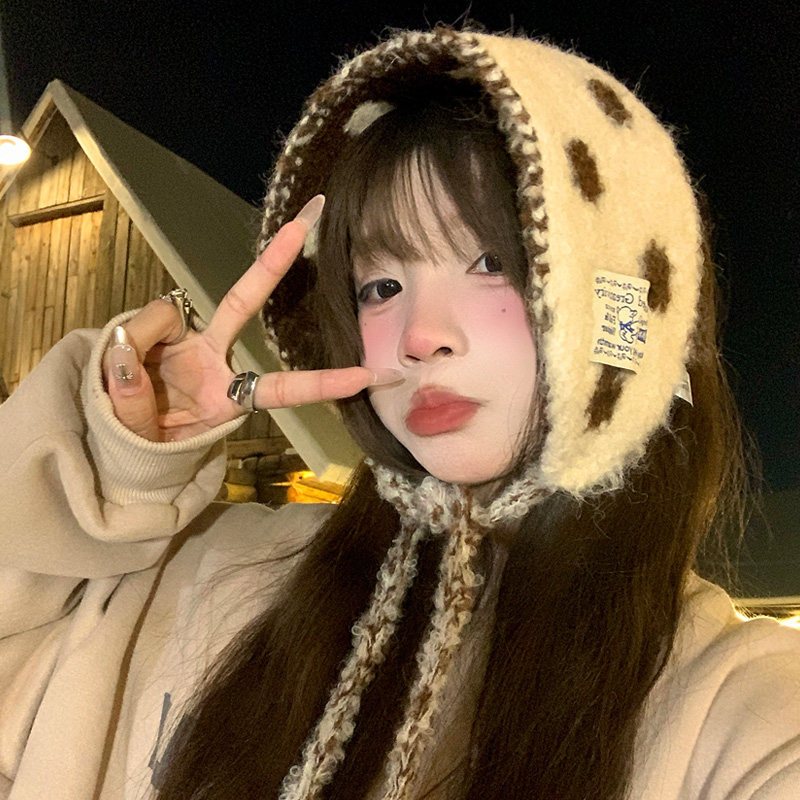 สไตล์เกาหลี ผ้าพันคอกันหนาวพร้อมหูฟัง พอลกาดอตสำหรับผู้หญิง ขนาดเล็ก กันลมและหนาว