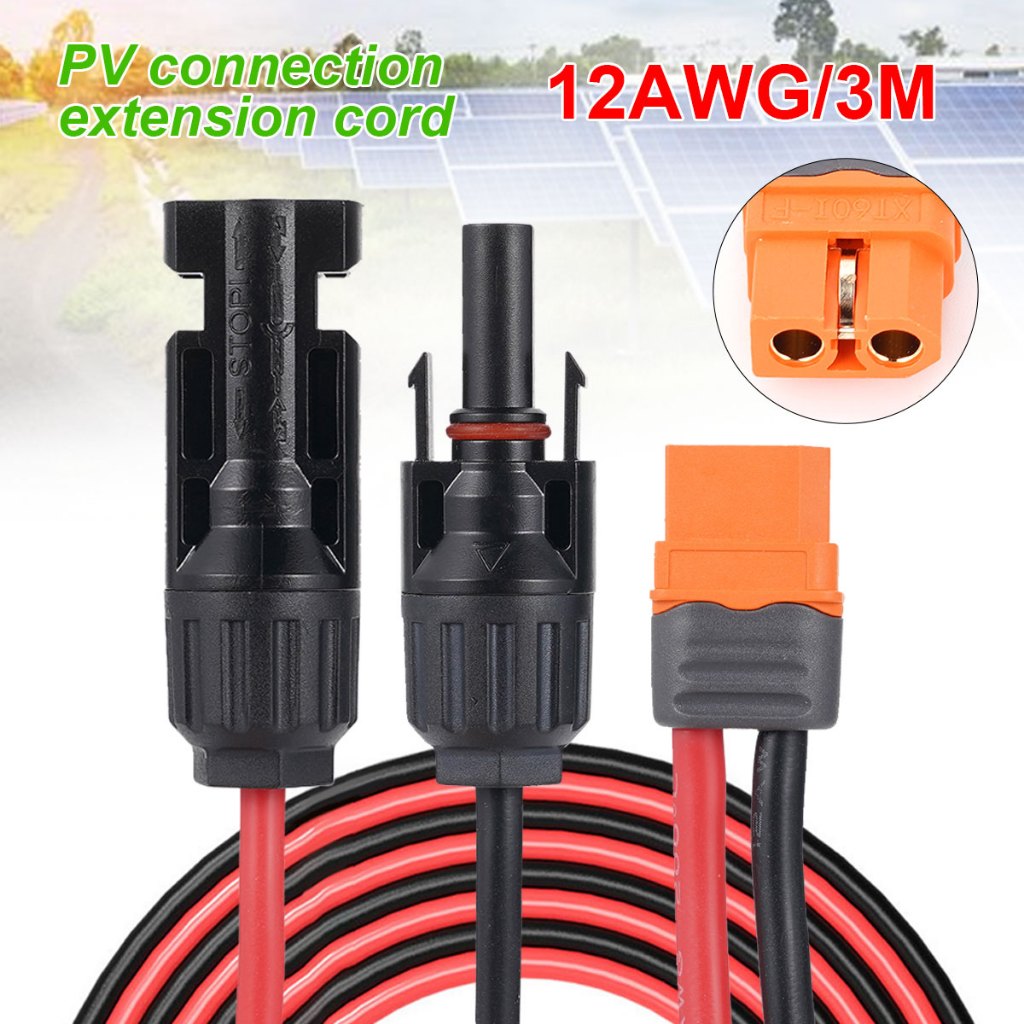 3M PVC ลวดทองแดงบริสุทธิ์สายพลังงานแสงอาทิตย์ XT60i หญิงหัว MC4 12AWG กันน้ําแผงโซลาร์เซลล์สายต่อ