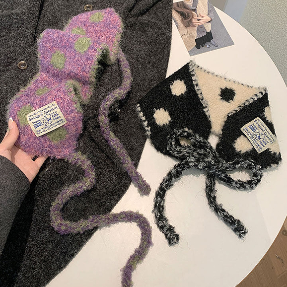 สไตล์เกาหลี ผ้าพันคอกันหนาวพร้อมหูฟัง พอลกาดอตสำหรับผู้หญิง ขนาดเล็ก กันลมและหนาว - รูปที่ 7