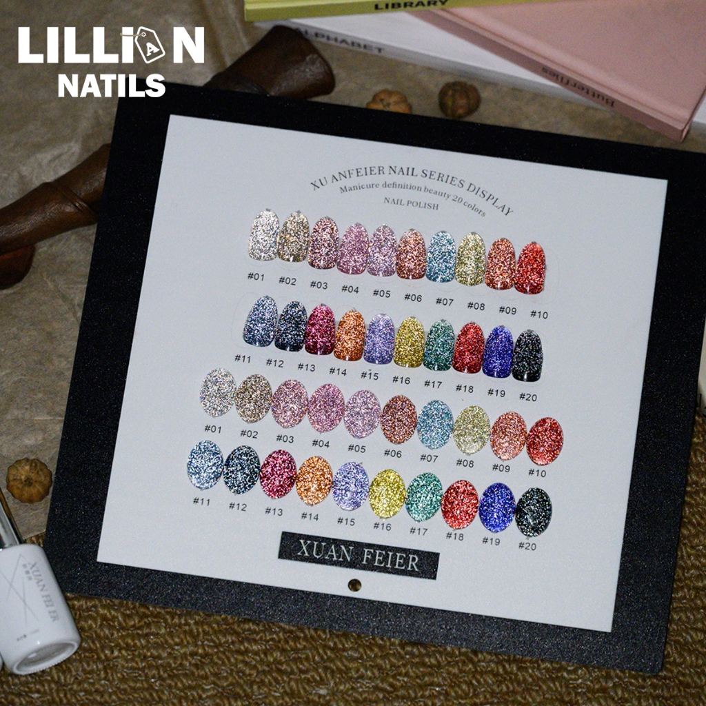 พร้อมส่งในไทย XUANFEIER 20 สี สีเจลแฟลช  สีเจล ประกายทรายดาว สีเจล ยกเซต    ฟรีชาร์ทสี(ทามาให้แล้ว พร้อมใช้งาน) คอลเลกชันสีเจลกลิตเตอร์ความหนาแน่นสูง