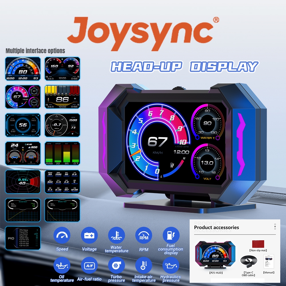 Joysync P25 รถ OBD + GPS Head Up จอแสดงผลสําหรับ Digital Speedometer Overspeed Alarm RPM อุณหภูมิน้ํา Turbo Pressure Smart Gauge สําหรับรถยนต์ส่วนใหญ่หลังจาก 2008