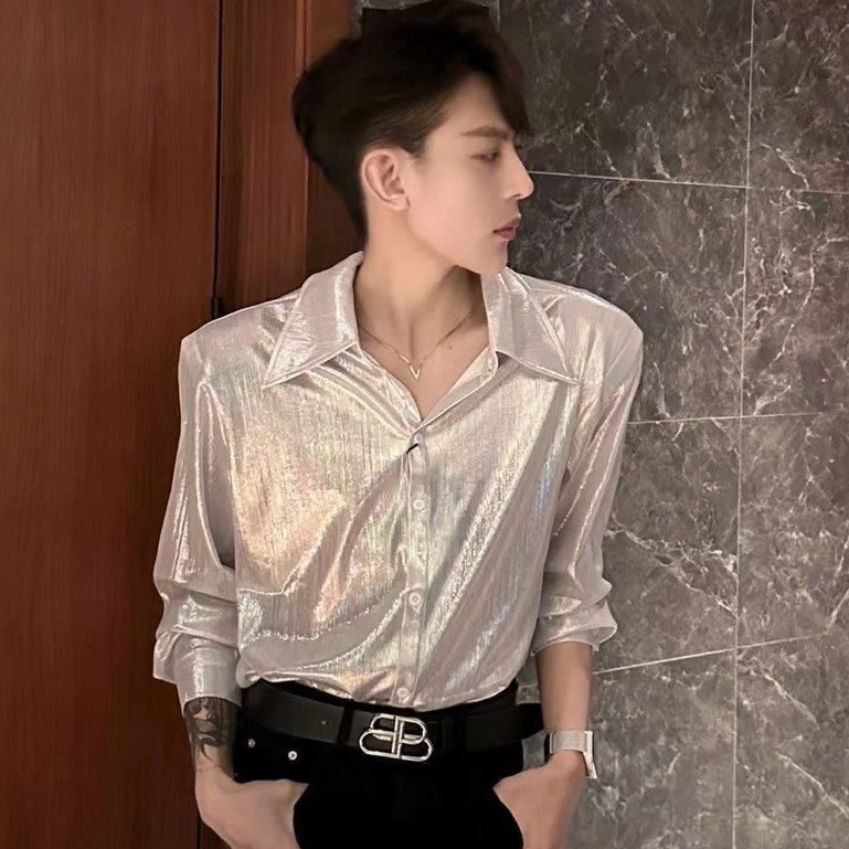 Baolongxin แบรนด์อินเทรนด์แฟชั่นเสื้อเชิ้ตผู้ชายแขนยาวใหม่หลวมทุกการแข่งขันและเสื้อเชิ้ตหล่อ