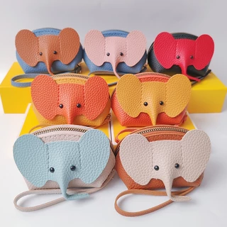🐘🐘[ARG] หนังช้างกระเป๋าเงินผู้หญิงกระเป๋าใส่เหรียญพร้อมแหวนกุญแจกระเป๋าเก็บซิปมัลติฟังก์ชั่นเคสกุญแจ [TH]