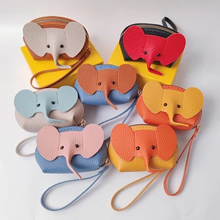 🐘🐘[ARG] หนังช้างกระเป๋าเงินผู้หญิงกระเป๋าใส่เหรียญพร้อมแหวนกุญแจกระเป๋าเก็บซิปมัลติฟังก์ชั่นเคสกุญแจ [TH]