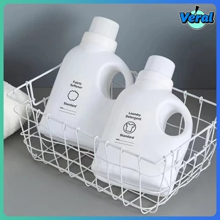 Veral🔥ขวดแบ่งน้ำยาซักผ้า 1000ml สีขาว ดีไซน์มินิมอล | ขวดเติมน้ำยาปรับผ้านุ่ม มีหูจับ พลาสติกหนา ขวดใส่ผงซักฟอก จัดระเบียบ (แถมสติ๊กเกอร์)