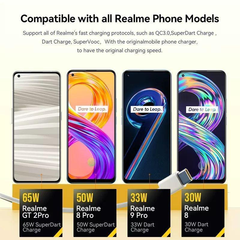 For Realme ที่ชาร์จเร็ว SuperVOOC 65W สำหรับ Realme และ OPPO สาย Type C เข้ากันได้กับ Realme 11X 10Pro+ 9Pro+ 8Pro 7Pro 6Pro 5G OPPO X50 X7 X2 C11 C21 C25 C35 C51 C53 C55 C67 - รูปที่ 5
