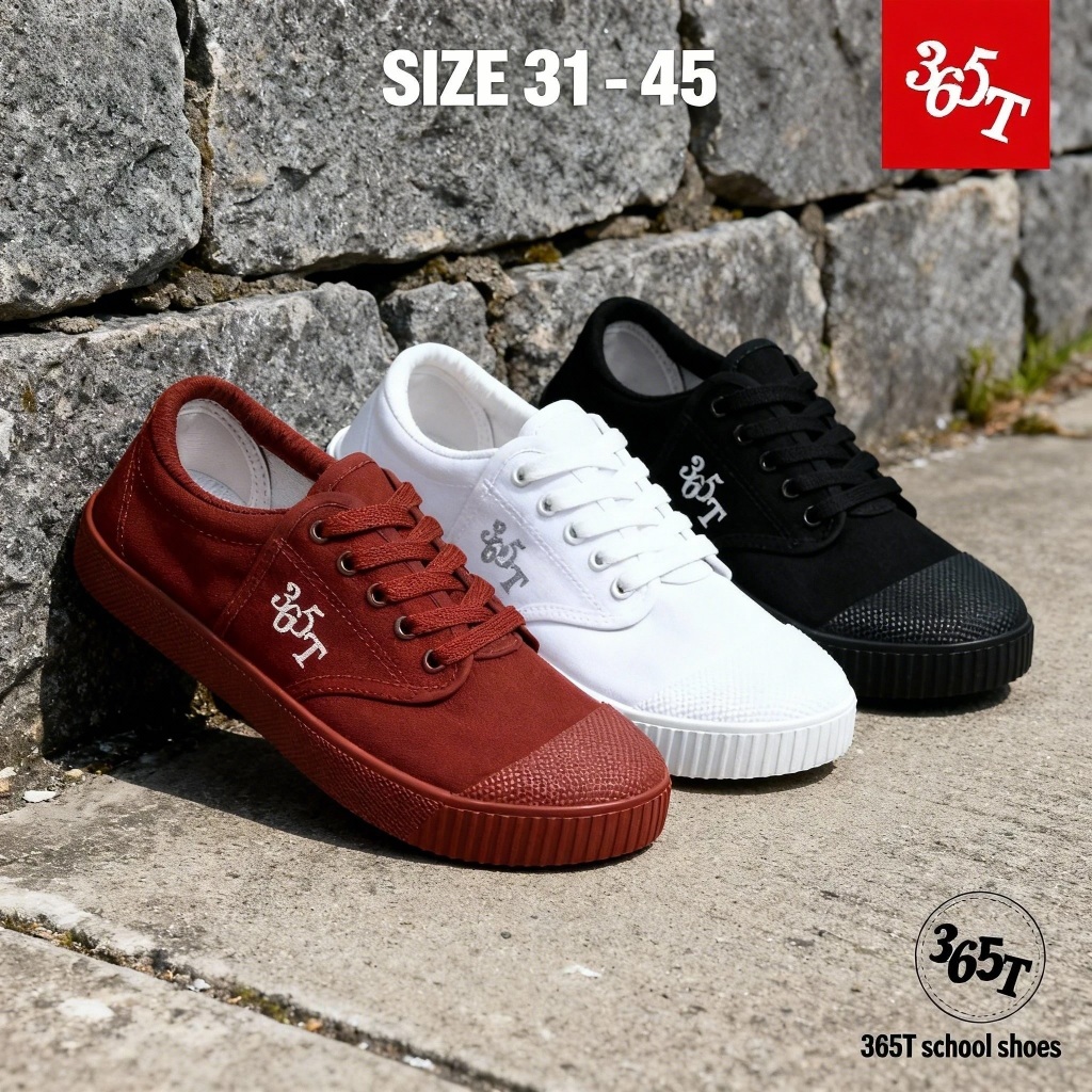รองเท้านักเรียน 365T รองเท้านักเรียนผ้าใบ พื้นยางกันลื่น นุ่ม ใส่สบาย [COD] สีดำ สีน้ำตาล สีขาว รองเท้าผ้าใบไซส์ 31–45 ผ้าใบ  ยาง กีฬา กันลื่น ทนทาน สบาย ระบายอากาศได้ดี ส่งจากไทย พร้อมส่ง โปรลดแรง【Flash Sale】