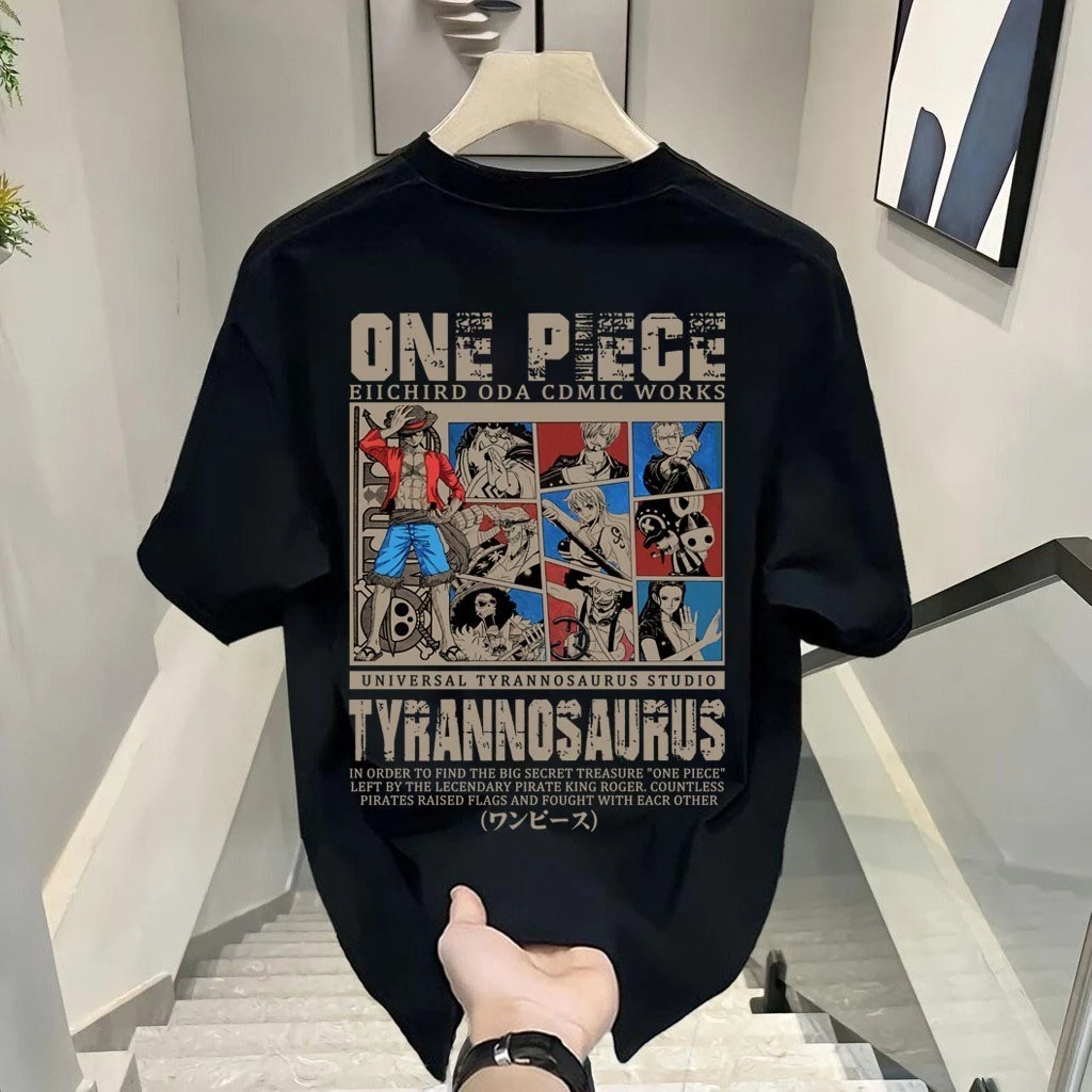 【ส่งจากไทย】เสื้อยืดโอเวอร์ไซส์ พิมพ์ลาย “โจรสลัด กษัตริย์ ลูฟี่” ด้านหลัง พร้อมลายการ์ตูนอนิเมะญี่ปุ่น ดีไซน์คอกลม