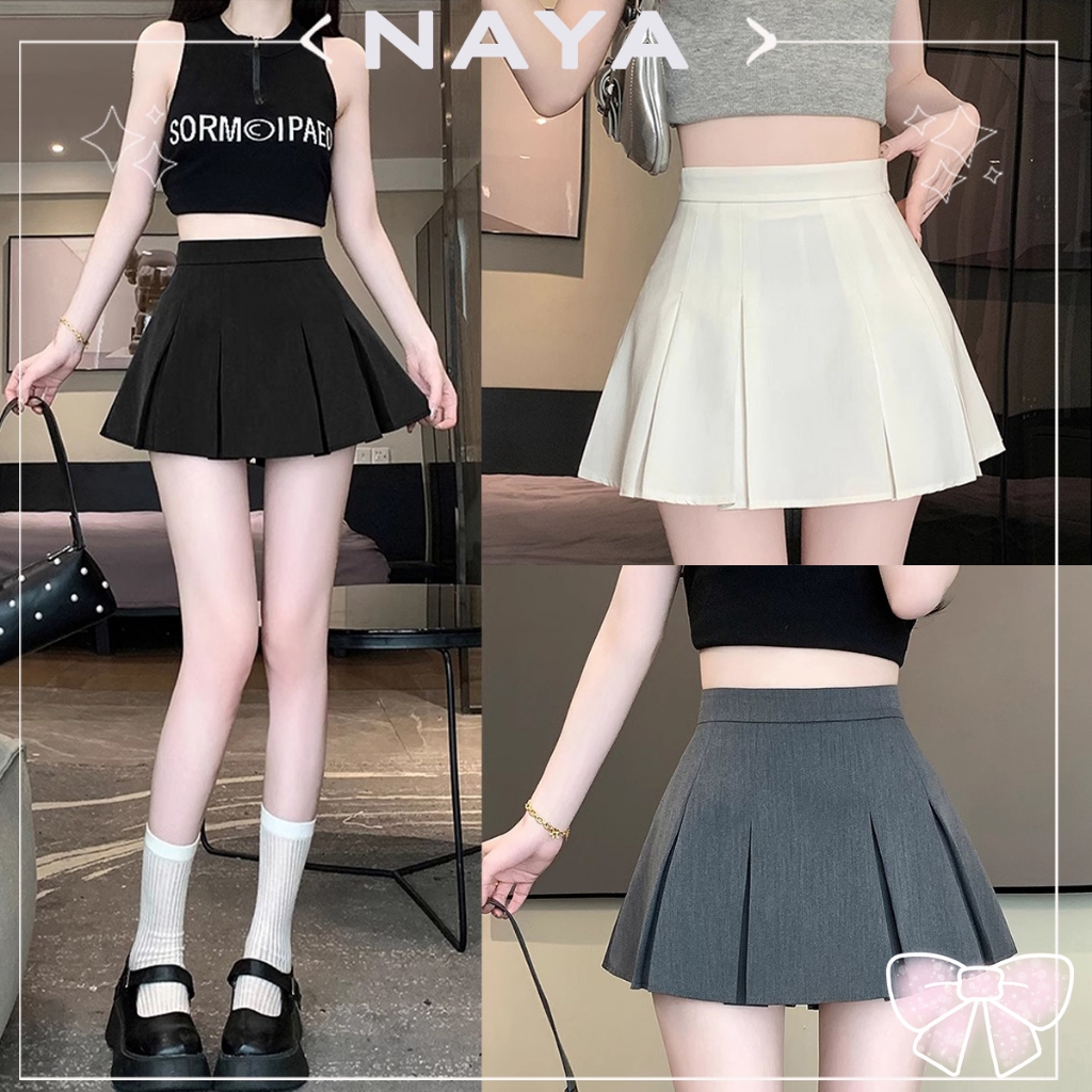 NAYA กระโปรงเทนนิ เอวสูง Tennis Skirt กระโปรงกางเกงพรีทสั้น กระโปรงกางเกงเทนนิส Y2K เทนนิส ดีไซน์แนวเกาหลี พร้อมส่ง