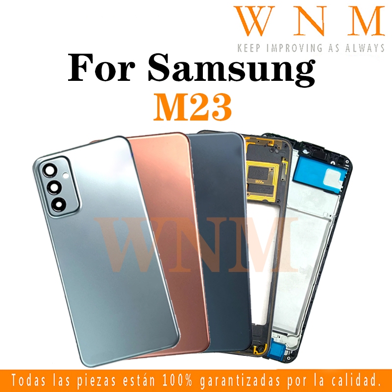 สําหรับ Samsung Galaxy M23 5G M236 LCD กรอบด้านหน้า Bezel ฝาหลังแบตเตอรี่ + กรอบกลาง + ชิ้นส่วนกรอบกล้องด้านหลังกรณีที่อยู่อาศัยศูนย์แชสซี + ปุ่ม