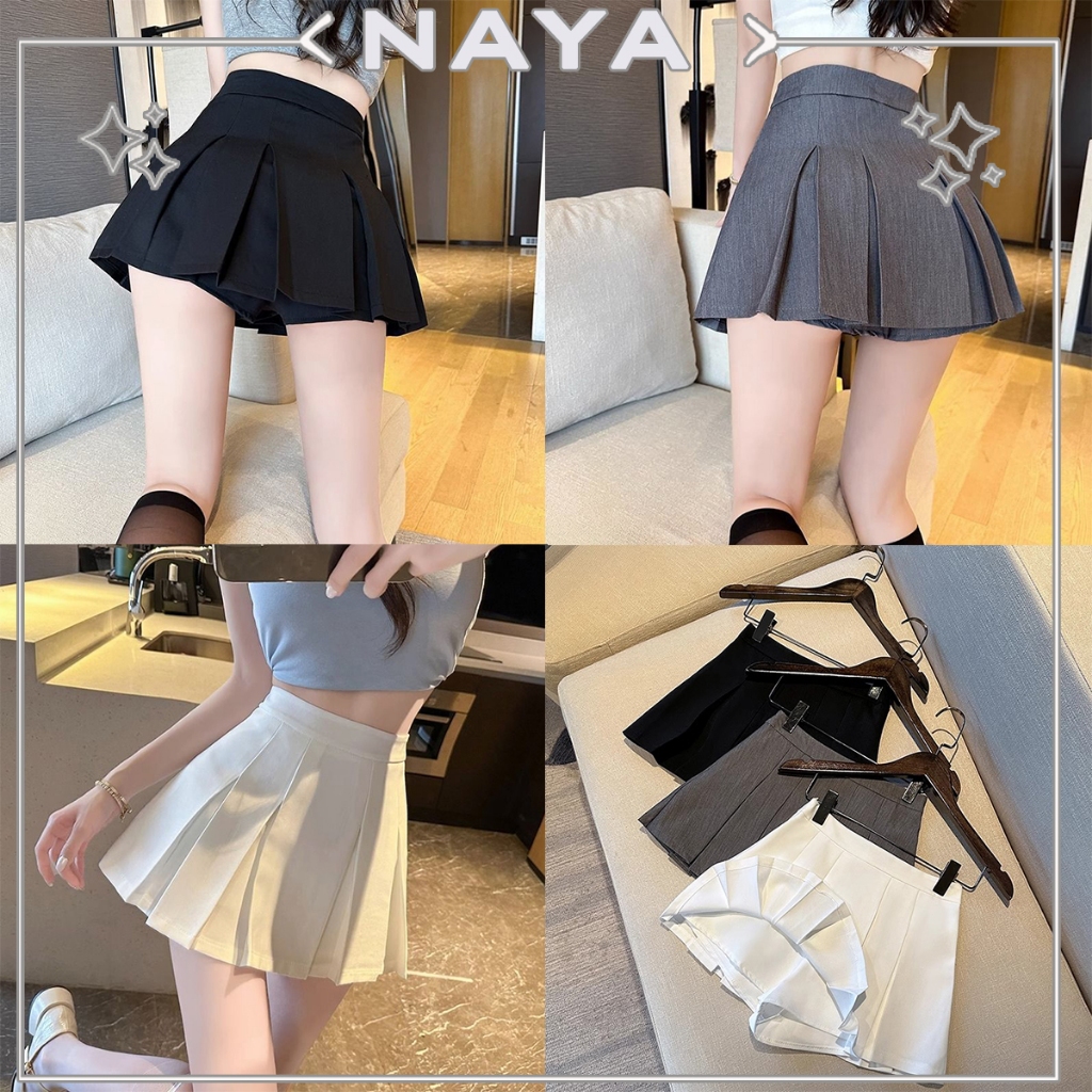 NAYA กระโปรงเทนนิส Tennis Skirt เอวสูง สีพื้น กระโปรงจีบ กระโปรงสั้น กระโปรงขาว มีชับใน 🇹🇭พร้อมส่งในไทย🇹🇭