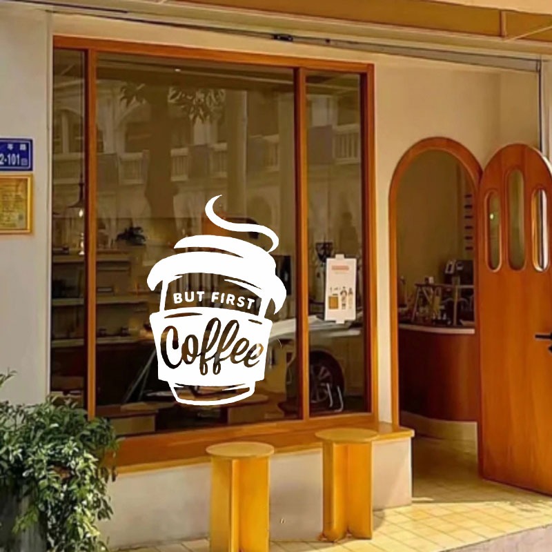 ถ้วยกาแฟสติ๊กเกอร์ติดผนังสร้างสรรค์ร้านชานมคาเฟ่สติกเกอร์หน้าต่างสติกเกอร์ประตูร้านค้า