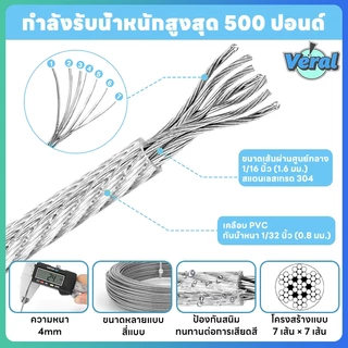 Veral🔥เชือกตากผ้า ลวดสลิง สลิง ยาว 3m/5m/10m/15m เมตร เชือกตากแดด ราวตากผ้ากลางแจ้ง ในร่ม แขวนเสื้อผ้า - ม้า เคลือบพลาสติก ลวดสลิง เชือกเสื้อผ้า