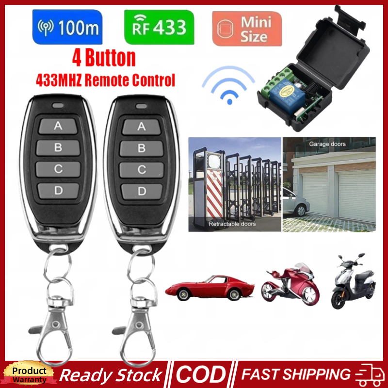 433MHZ รีโมทคอนโทรลไร้สาย DC 12V 24V 10A รหัส RF เครื่องส่งสัญญาณอัตโนมัติ 4 ปุ่มเกียร์ 100M Controller สําหรับสมาร์ทบ้านโรงรถประตูเปิดนาฬิกาปลุก