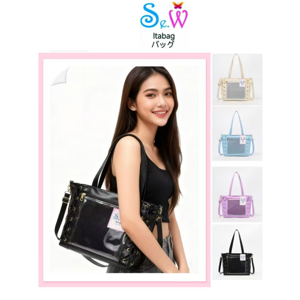[พร้อมที่จะจัดส่ง] Se.W Itabag Women Bag Shoulder Bag กระเป๋าสตรีกระเป๋าไหล่ PU ความจุขนาดใหญ่น้ำหนักเบากันน้ำริบบิ้นน่ารัก Bow
