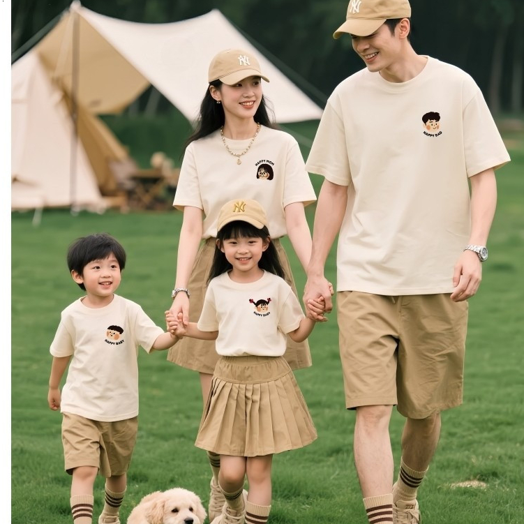 เสื้อยืดผ้าฝ้าย 100% รุ่นใหม่สำหรับซัมเมอร์ 2026 สไตล์ครอบครัว พ่อแม่ลูก แบบใหม่ ทีชิร์ตผ้า cotton เอวกลม ชุดพ่อแม่ลูก ชุดครอบครัว ชุดแม่ลูก