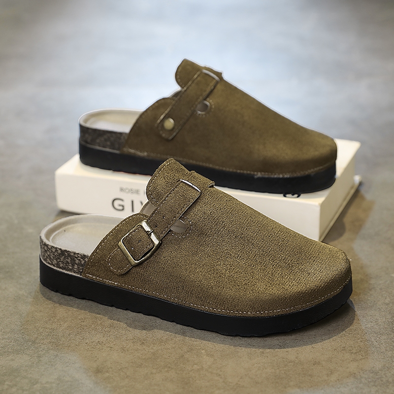 Birkenstock รองเท้าแตะไม้ก๊อกแบบสวมสําหรับผู้ชายส้นนุ่มสไตล์คู่รักขนาดใหญ่รองเท้าทรงถั่ว