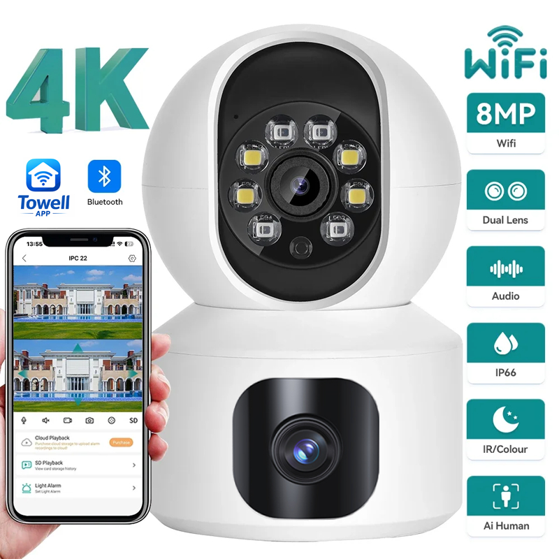 กล้องวงจรปิดไร้สาย กล้องวงจรปิด5G WIFI กล้องวงจรปิด 360 องศา เลนส์คู่ภาพคู่ ดูผ่านมือถือได้