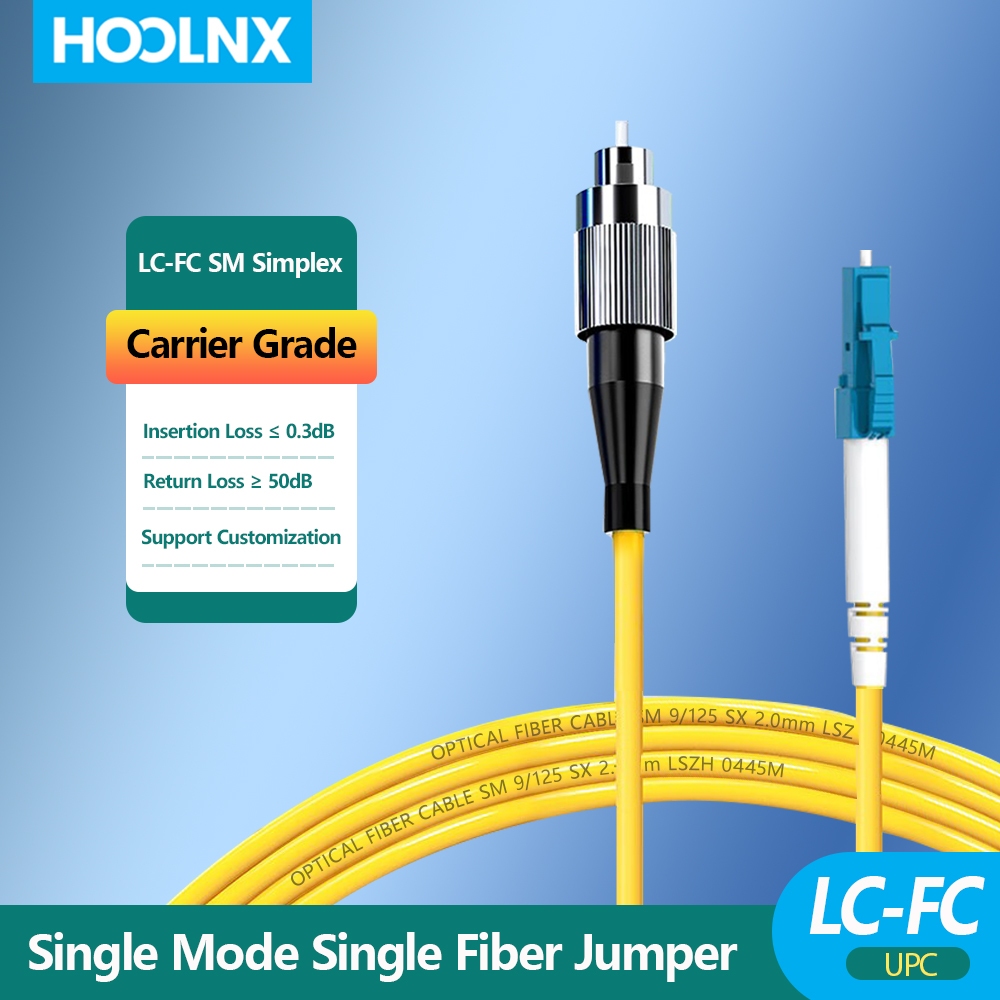 HOOLNX OS2 LC-FC Single Mode Simplex Fiber Optic Patch Cable 2.0mm LSZH - Gigabit Speed, ปราศจากฮาโลเจน, ความยาวที่กําหนดเอง 1-100m (5G/ข้อมูล Center Ready)
