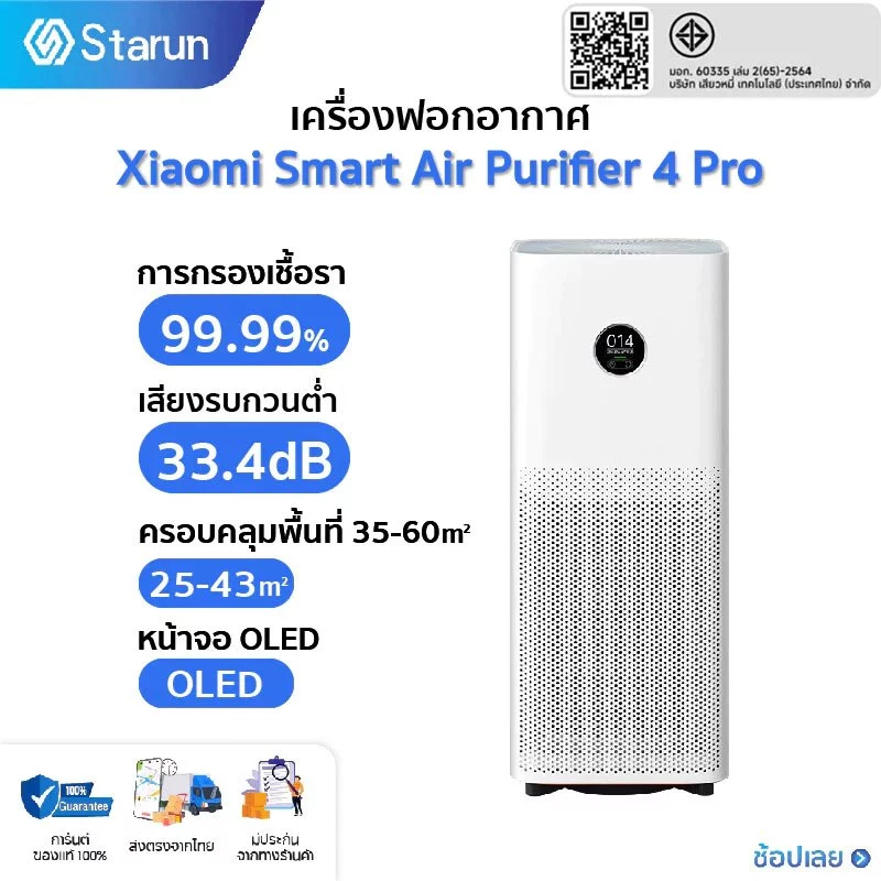 [NEW] Xiaomi Smart Air Purifier 4 Lite/4 Pro / 5S เครื่องฟอกอากาศ กำจัดฟอร์มาลดีไฮด์/PM2.5 เหมาะพื้นที่ 25-43㎡