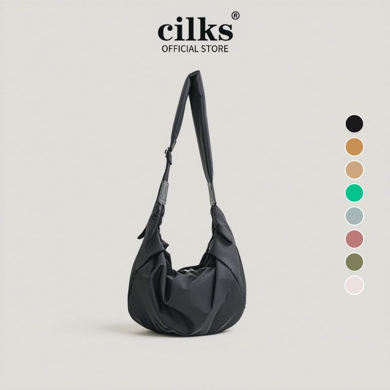 Cilks กระเป๋าสะพายไหล่ ผ้าไนล่อน สีพื้น ความจุขนาดใหญ่ P04420