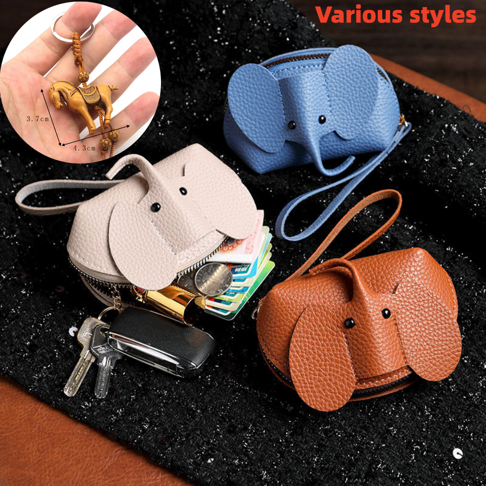 Annapink.th Leather Elephant Money Bag Women Coin Purse With Key Ring al Zipper Storage Bags Key Case EN