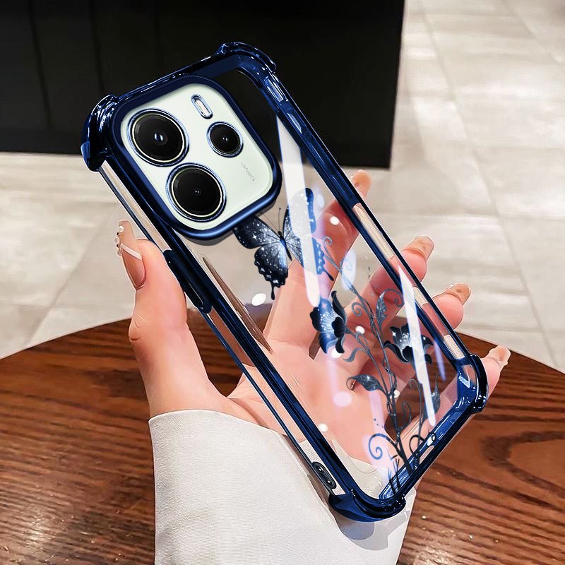 YBD เคสโทรศัพท์สําหรับ Redmi หมายเหตุ 14 4G 5G หมายเหตุ 14S Vines ดอกไม้ผีเสื้อ Anti-drop Protection