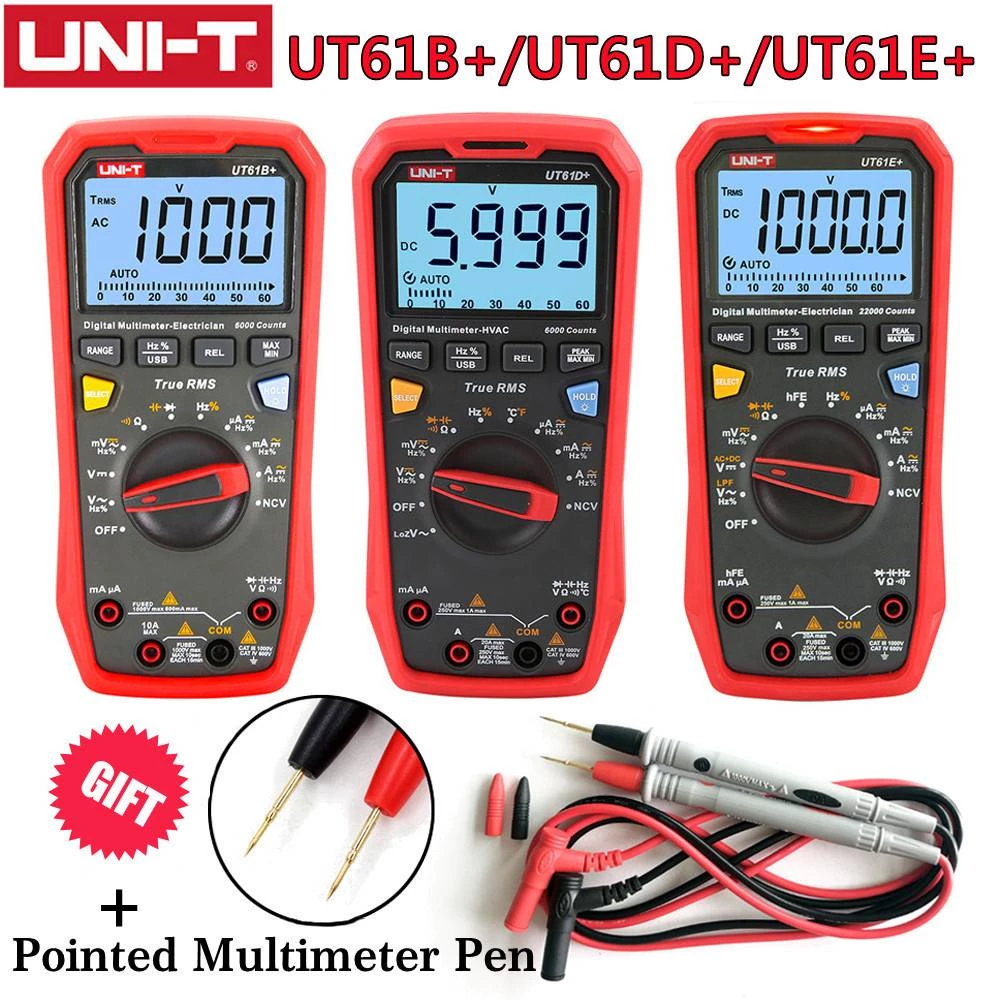 UNI-T UT61B + UT61D + UT61E + มัลติมิเตอร์แบบดิจิตอลเครื่องตรวจจับแรงดันไฟฟ้าและกระแสค่าที่มีประสิทธ