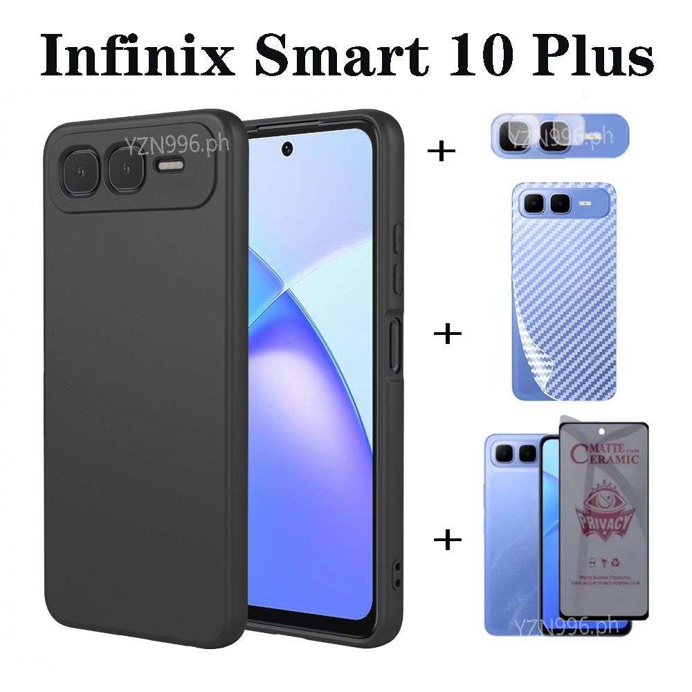 4in1 สําหรับ Infinix Smart 10 Plus เคสโทรศัพท์สมาร์ท 10 10HD 9 8 เคสโทรศัพท์ซิลิโคนอ่อนนุ่ม + Anti-Spy ความเป็นส่วนตัวฟิล์มป้องกัน + เลนส์ฟิล์ม + ฝาหลัง