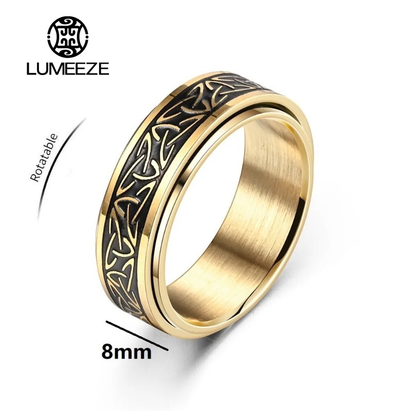 LUMEZE 8 มม.ไวกิ้ง Celtic Knot Rune แหวนผู้ชายหมุนสแตนเลส Anti-Stress ความวิตกกังวลบรรเทา Spinning แหวนสบายทุกวันสวมใส่ TS329 #