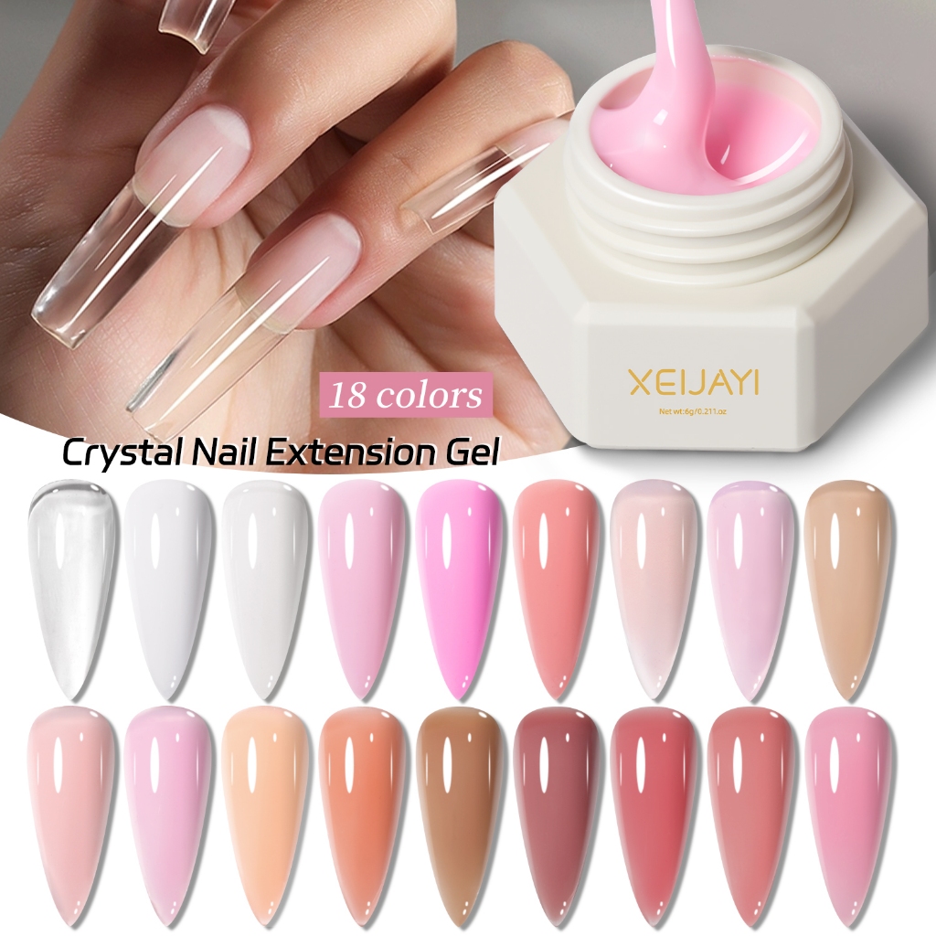 XEIJAYI 6g- ยาทาเล็บเจลสีชมพูใสแบบใหม่ เหมาะสำหรับต่อเล็บ มีให้เลือก 18 สี