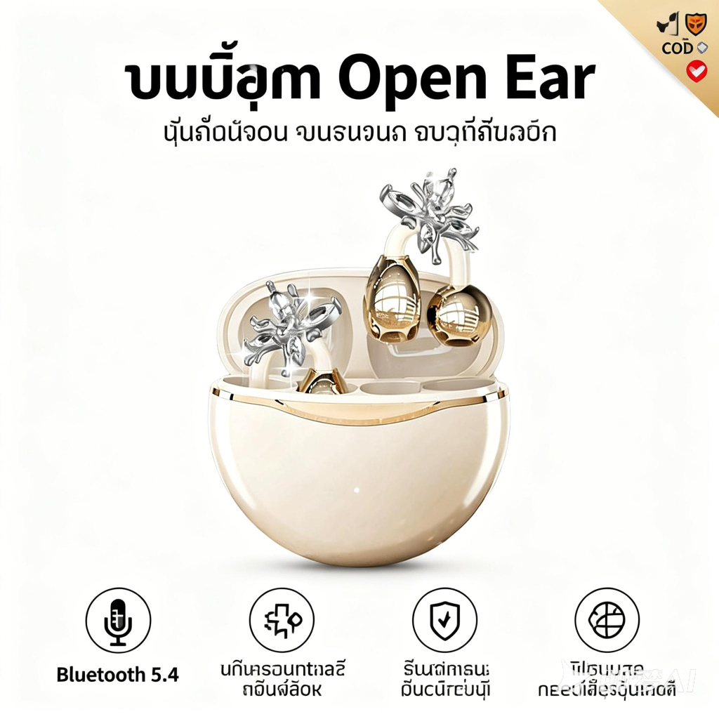 หูฟังบลูทูธแบบคล้องหู Open Ear Bluetooth 5.4 เสียงชัด ดีไหม? สรุปข้อดีข้อเสีย ฿369