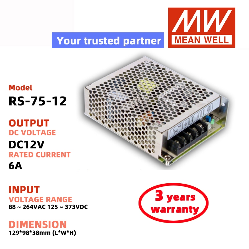 MEAN WELL RS-75-24 RS-75-12 RS-75-5 12V 24V Meanwell Switching Power Supply DC Power