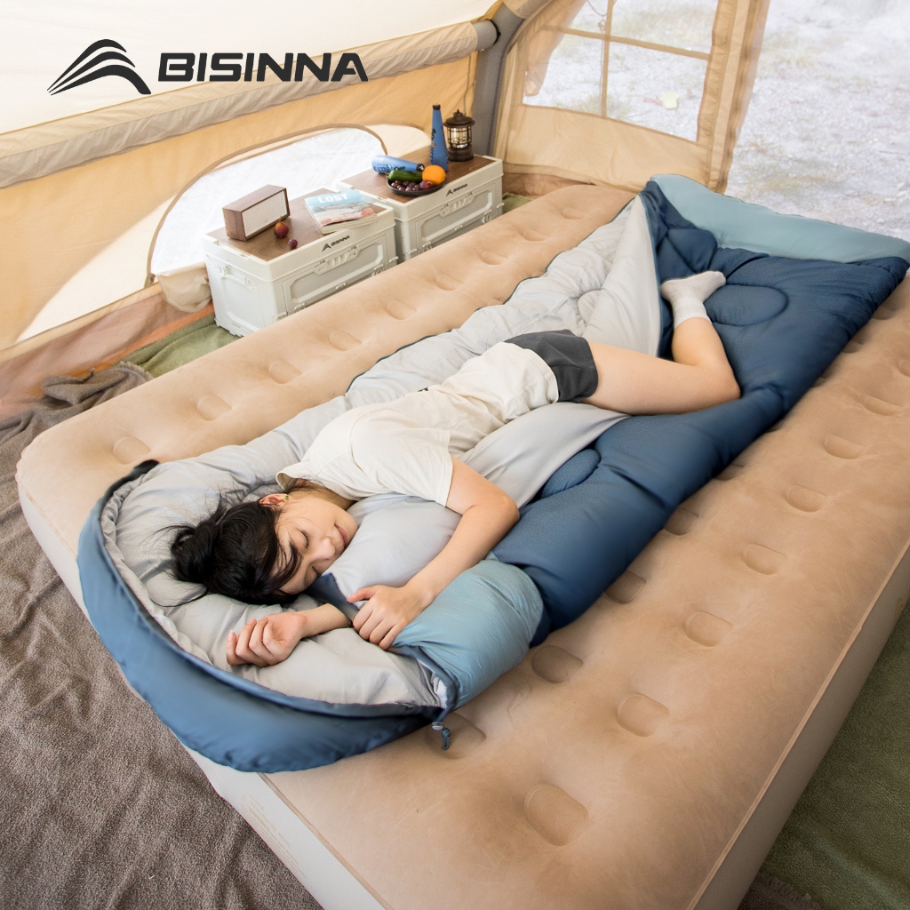 BISINNA ถุงนอนตั้งแคมป์ต้านเชื้อแบคทีเรีย Ultarlight Connectable Envelope ถุงนอนสําหรับฤดูใบไม้ผลิฤดูใบไม้ร่วง Backpacking Camp Gear