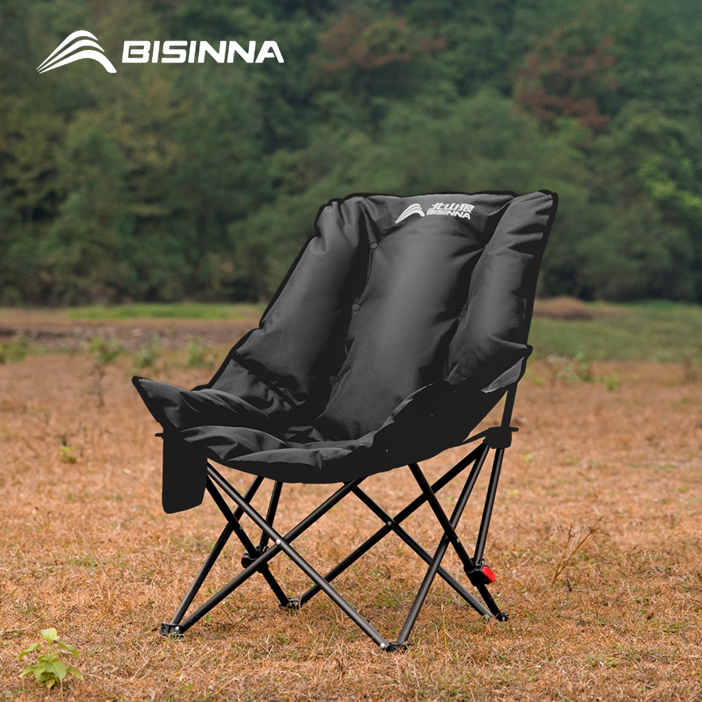 BISINNA เก้าอี้จันทร์แคมป์แบบพกพาเก้าอี้พับได้ด้านหลังสูง Backrest กลางแจ้งพักผ่อนปรับได้ การเดินป่าประมงปิกนิก