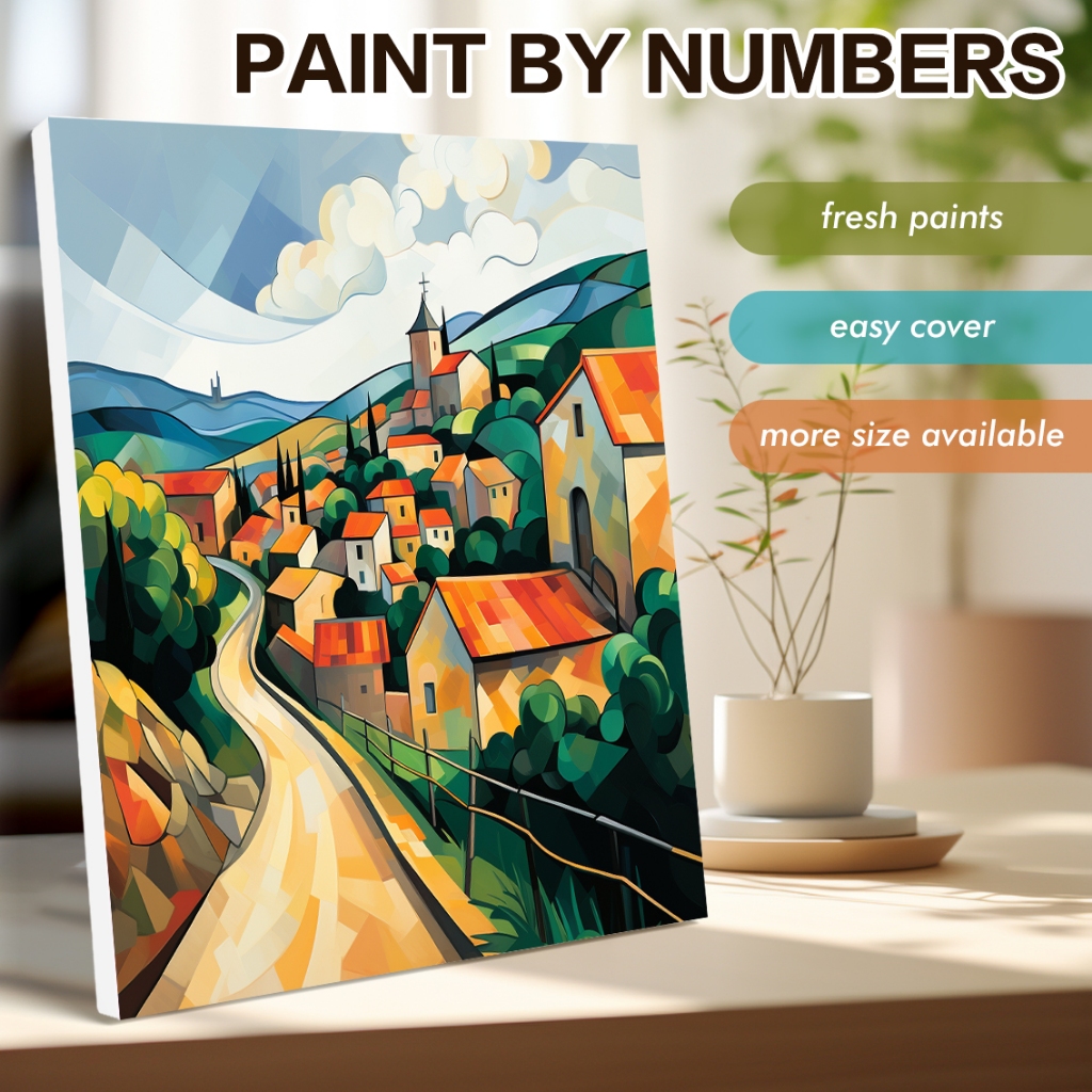 RUOPOTY สีน้ํามันโดยตัวเลข Handpainted ภาพวาดตกแต่ง Country Road DIY กรอบที่ไม่ซ้ํากัน