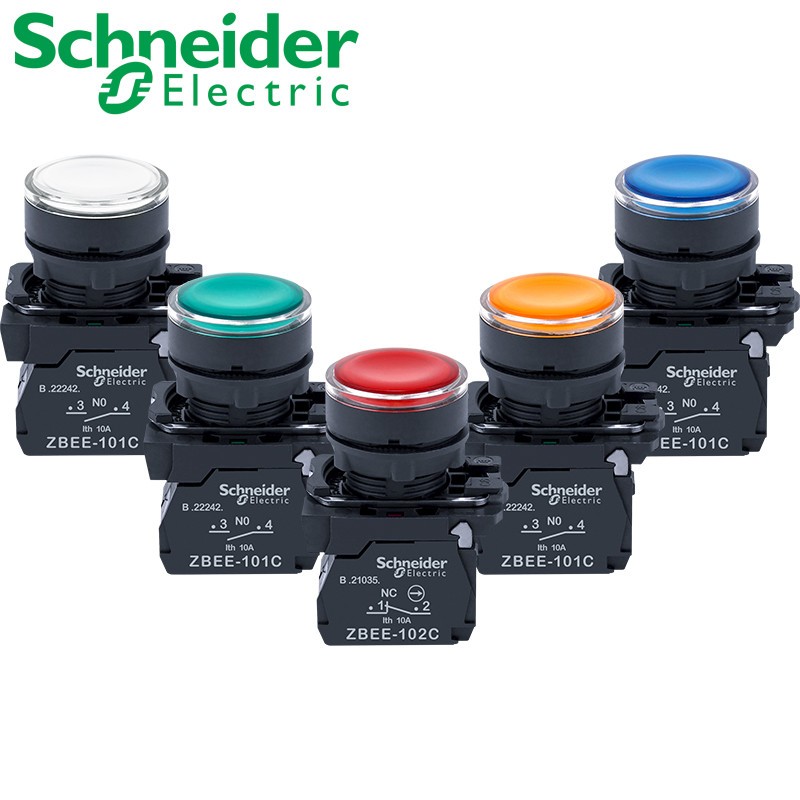 สวิตช์ปุ่ม LED Schneider พร้อมไฟ XB5-AW33B1C XB5AW34B2C 31 34 35 36 M1C B5C รีเซ็ตตัวเอง 22mm