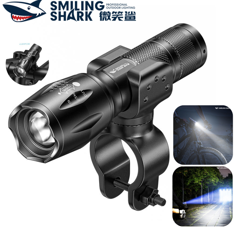 SMILING SHARK ไฟ LED จักรยาน USB ชาร์จไฟฉาย 3 โหมดจักรยานกลางแจ้งกันน้ําขนาดกะทัดรัดแบบพกพา Night ขี