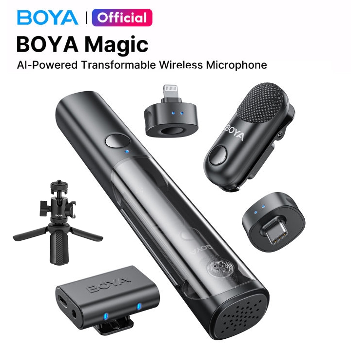 BOYA Magic 4 รูปแบบใน 1 ไมโครโฟนไร้สาย Mini Mic  AI ไมค์ตัดเสียงรบกวน ไมค์อัดเสียง  สำหรับ Vlog