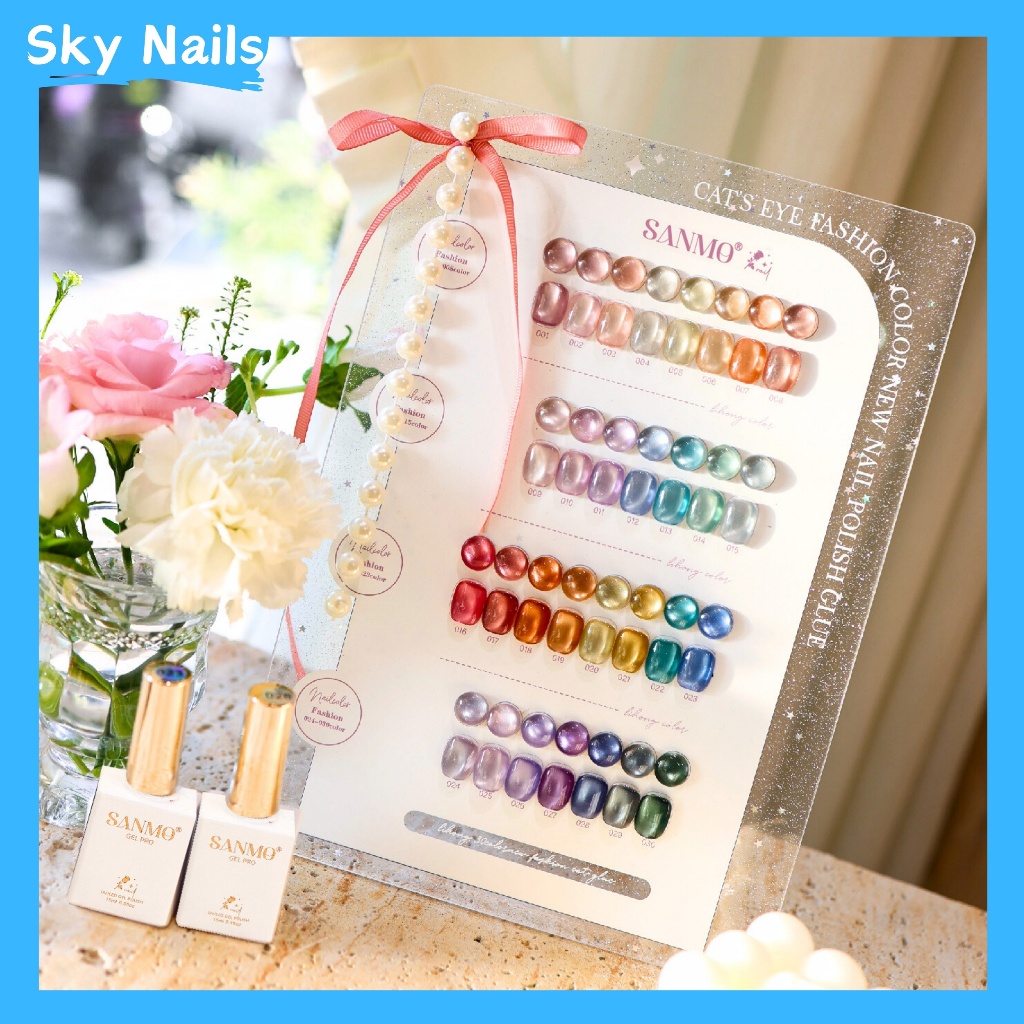 SANMO 30 สี ชุดยาทาเล็บเจล ตาแมวและผ้าซาติน อะคริลิคสี พร้อมแผนภูมิสีฟรี มีให้จัดส่งทันที