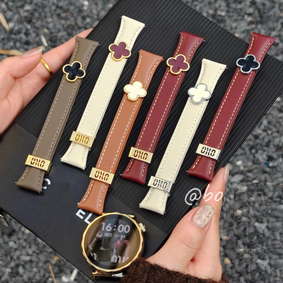 18mm 20mm 22mm Elegant Clover Leather Strap For Huawei watch gt 6 pro สาย Huawei gt 6 Strap Huawei w