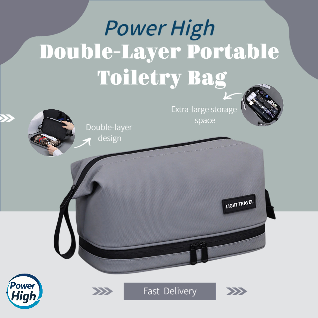 【Power High】กระเป๋าเก็บของใช้ส่วนตัวพรีเมียม แบบพกพาสะดวก สองชั้นกันน้ำ ความจุสูงขนาดใหญ่