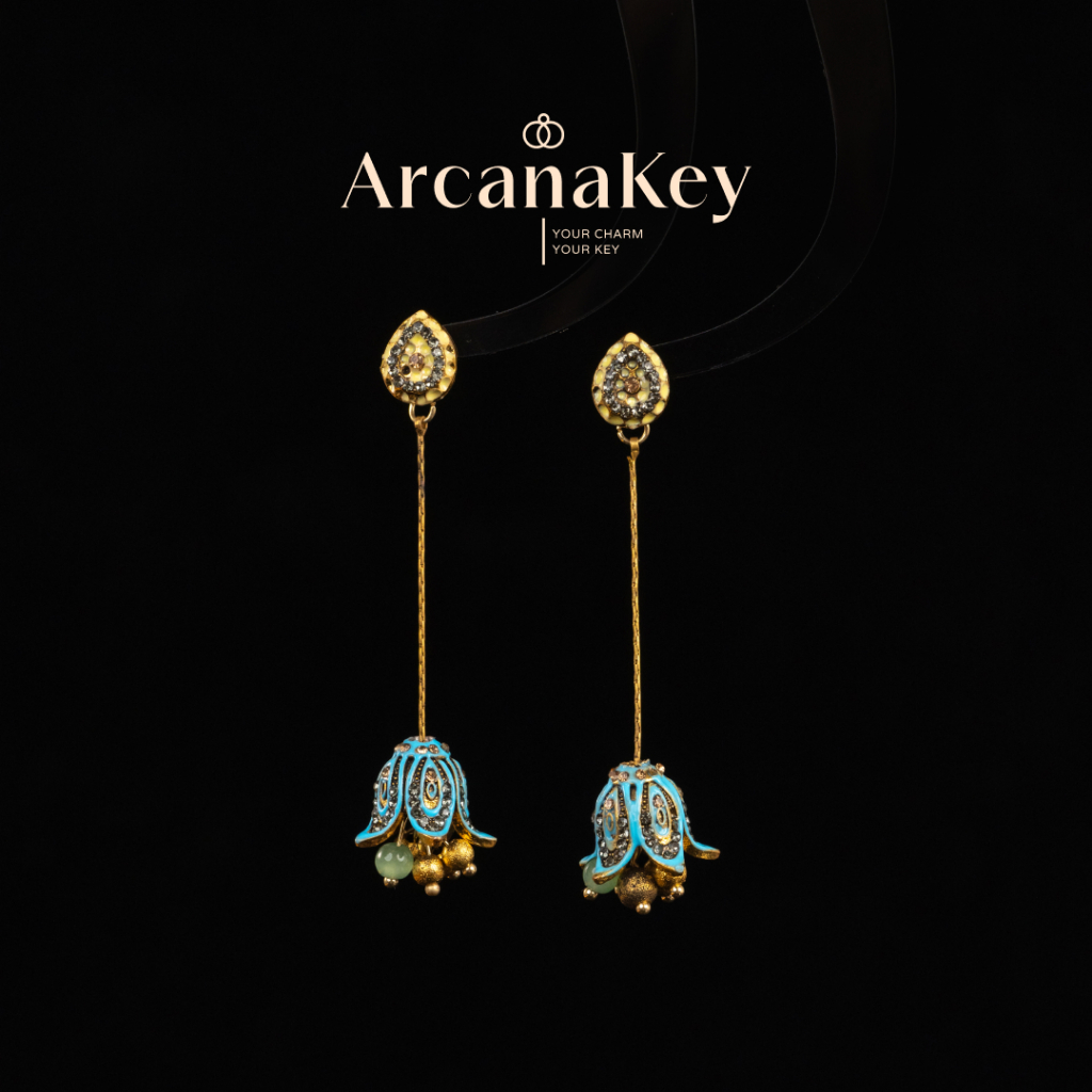 ต่างหูโบฮีเมียนลายดอกไม้ น้ำหนักเบาทองคู่สำหรับทริปชายหาดและสวมใส่วันธรรมดาวิธี ArcanaKey