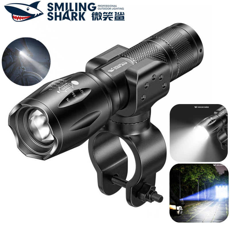 SMILING SHARK ไฟ LED พกพาสำหรับจักรยาน ชาร์จได้ด้วย USB กันน้ำ 3 โหมด ส่องสว่างในตอนกลางคืน SD1003