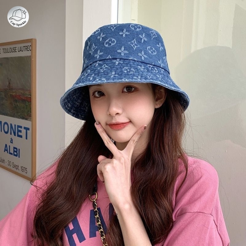 หมวกบัคเก็ตพิมพ์ลายยีนส์ญี่ปุ่นเวอร์ชั่นเกาหลีทุกการแข่งขันน้ําขนาดเล็กที่ดูใบหน้า