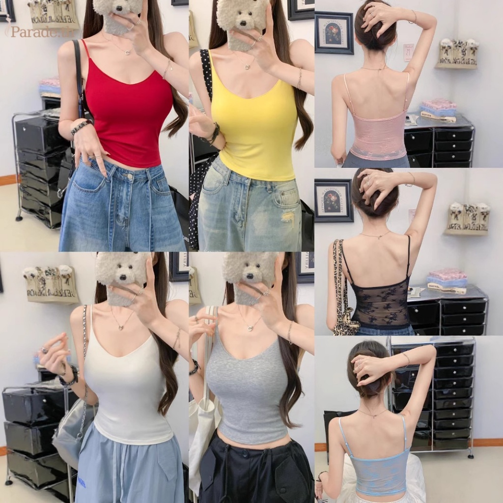 Parade ฤดูร้อนเซ็กซี่ Backless ลูกไม้ Patchwork Camisole ผู้หญิง Chic Y2K V คอแขนกุดSlim เสื้อกั๊ก TH