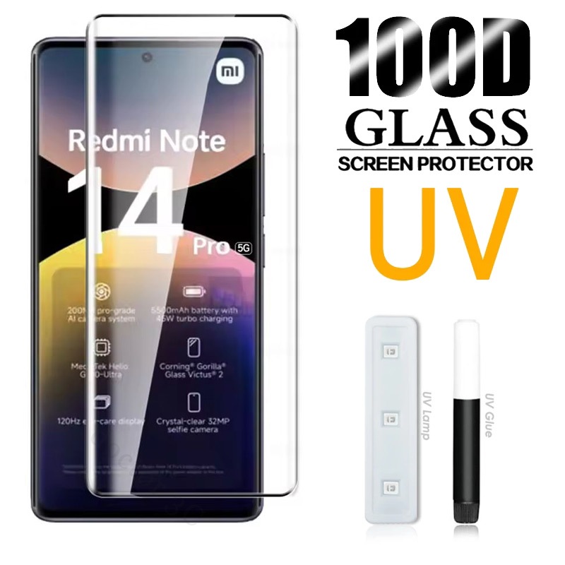 ฟิล์มกระจกกาว UV รุ่นใหม่ล่าสุด แบบจอโค้ง Redmi Note 15 14 13 Pro+ Pro Plus 5G 2026